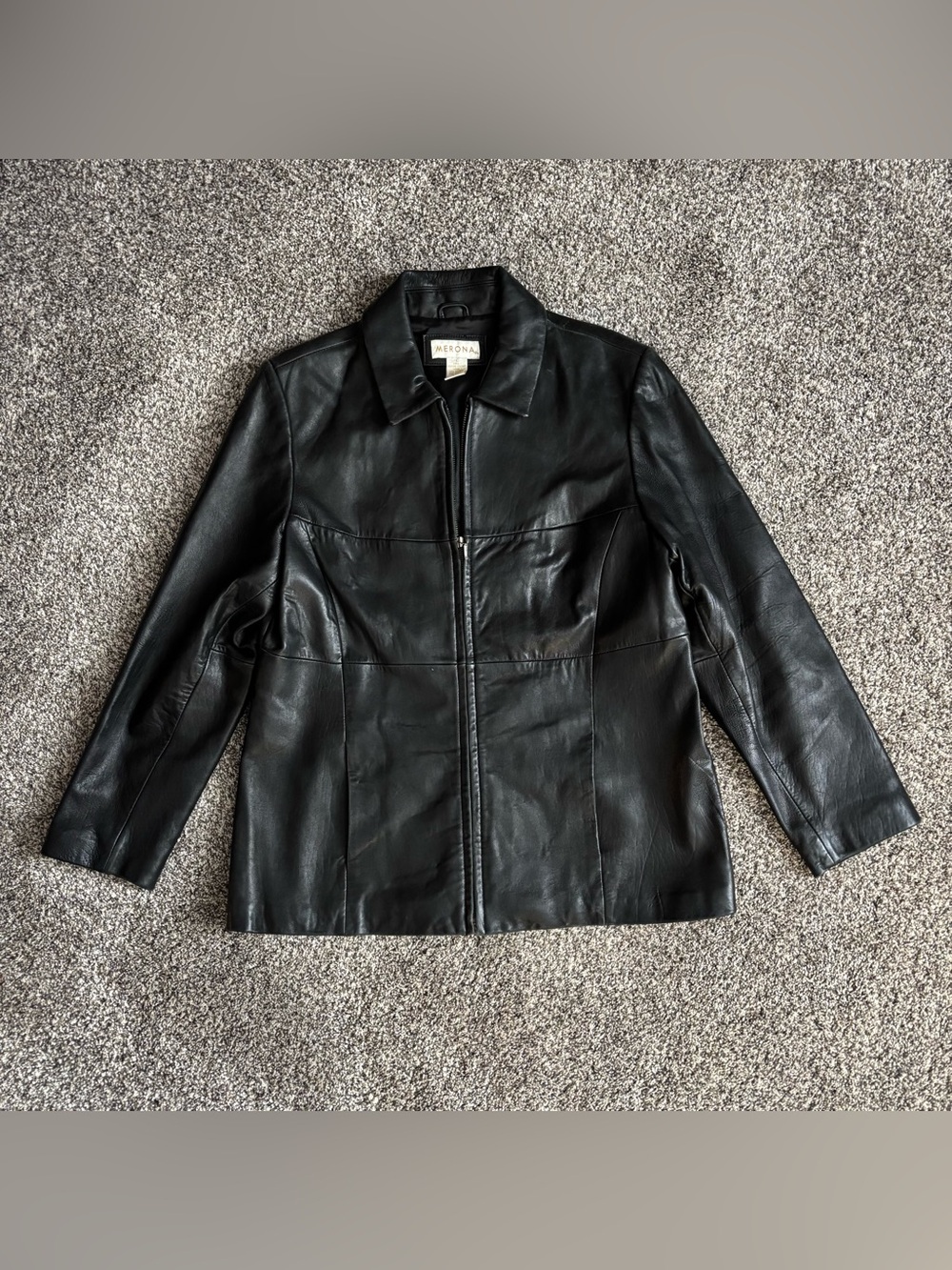 Merona black Leather zip Jacket Coat women’s large